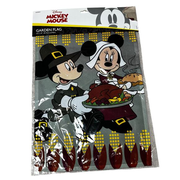Disney's Mickey and Minnie Mouse Thanksgiving pilgrims garden flag NEW 12.5x18" - Picture 3 of 3